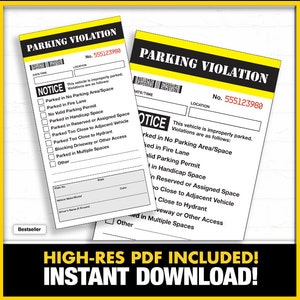 Prank Parkkarten zu Hause drucken PDF, Parkverletzung, Humor, Lustiges Ticket, Gefälschte Parkkarte, Pendler, Neuheit Ticket, Büro Spaß