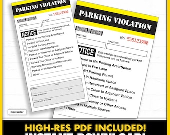 Prank Parking Tickets Print at Home PDF, Parking Violation, Humor, Funny Ticket, Fake Parking Ticket, Commuter, Novelty Ticket, Office Fun