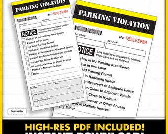 Prank Parking Tickets Print at Home PDF, Parking Violation, Humor, Funny Ticket, Fake Parking Ticket, Commuter, Novelty Ticket, Office Fun