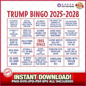 Cartão de Bingo Trump 2025-2028 SVG-EPS-PNG, Download instantâneo, Eleição, Kamala Harris, Joe Biden, Washington, Jogo de festa de humor político, Engraçado