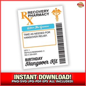 Rezept Hangover Kit Geburtstag Flasche Wiederherstellung Kit druckbare Etikett, Mitbringsel, Party Girls, Notfall, Sofort Download, niedlich, Spaß
