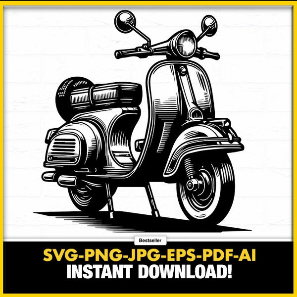 Motor Scooter SVG-PNG-EPS Instant Download, Printable, Vector, Laser Cut, sublimation, cricut, silhouette, Vespa, Motorbike , Sticker, Moped
