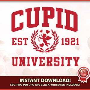 Cupido de la Universidad SVG-PNG-PDF, gráfico del día de San Valentín, lindo, frase divertida, arte para camisetas, descarga instantánea, archivos de corte, Cricut, calcomanías, amor