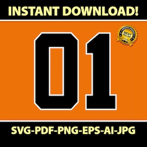 01 Número do carro, Corrida de Stock Car, Download instantâneo SVG-PDF-PNG, Dodge Charger, Corrida, Gráficos de carros de corrida, decalque de programa de TV, Geórgia, Sul, porta