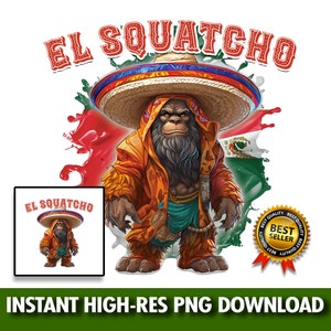 El Squatcho PNG, Zabawny, Yeti, Kemping, Zachodnia Wielka Stopa, Poncho, Las Południowo-Zachodni, Clipart Sasquatcha, Zabawa przy ognisku, Koszulka, Natychmiastowe pobieranie