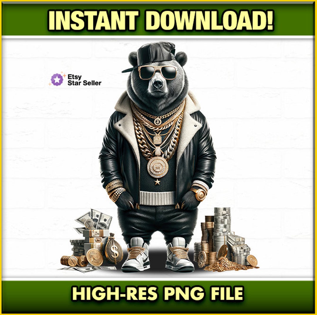 Block Bear Rapper Hip-hop Teddy Bear Graffiti PNG, Instant Digital Download, Black and ...