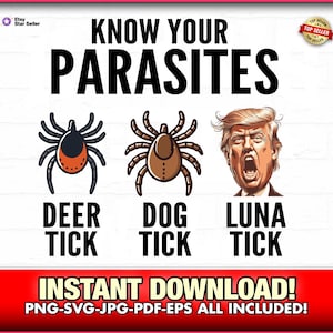 Conheça seus parasitas Trump SVG-EPS-PNG, Maga, Trump, Camiseta Trump, Carrapato engraçado, Lunático, Republicano, Carrapato de veado, Carrapato de cachorro, Trump, Humor fofo