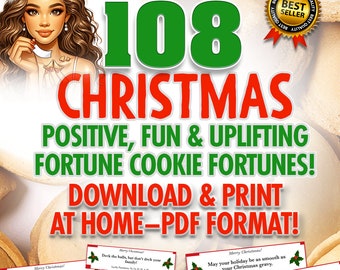 108 Christmas Fortune Cookie Fortunes,Humorous,Cute,Funny,Family,Chinese Take-Out,food,Instant PDF Download,Christmas Craft,Fun,Winter, Xmas
