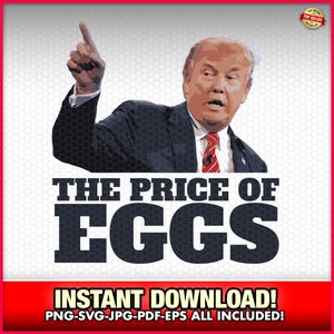O preço dos ovos está subindo Donald Trump PNG-EPS-SVG, Download instantâneo, Eleição, Impostos da América, Modelo de adesivo, Tarifas, Preços de alimentos