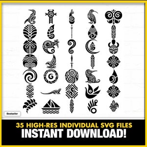 Māori 35-Pack SVG Bundle, Pounamu Designs, Koru, Māori Art, Download, Kiwiana, New Zealand Clipart, Māori Symbol, Kiwi Vector, Tiki, Cricut