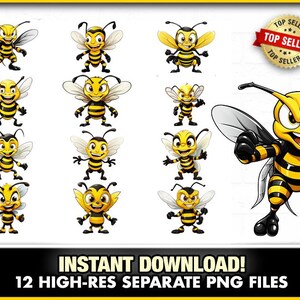 Paquete de mascota de avispa y abeja PNG Descarga instantánea Archivo de descarga digital, Deportes, Avispa, Fútbol, Baloncesto, Abejorro, Escuela, Universidad, Abejorro