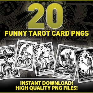 20 Funny Tarot Card PNG Bundle, Tarot Card Humor, Tarot, Cute Tarot Cards, Tarot Bundle, Tarot Graphic, Skeleton Love Tarot Instant Download