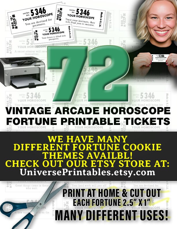 72 Printable Vintage Arcade Horoscope Tickets Boardwalk Arcade Fortune