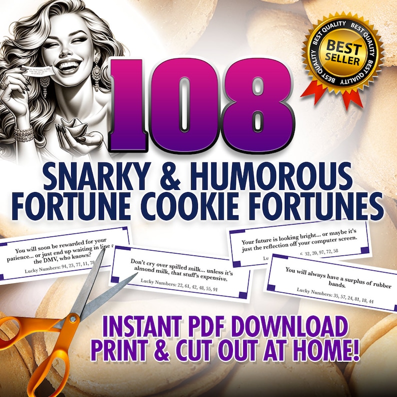 108 Snarky & Humorous Fortune Cookie Fortunes, Instant PDF Download