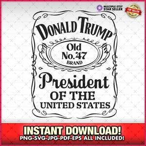 Vintage Donald Trump whiskyfles parodie label 2024 SVG-EPS-PNG, jd Vance, Trump Gift, sublimatie, Maga, Republikeins, Donald Trump Humor