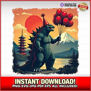 Kaiju Geburtstagsfeier Japanisches Monster PNG, sofortiger Download, Monster-Geburtstagsfeier, Film-Geburtstagsdekoration PNG, Japan, Dinosaurier, niedlich