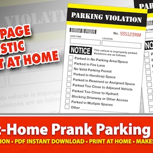 Prank Parking Tickets Print at Home PDF, Gag, Humor, Funny Ticket, Fake Parking Ticket, Commuter, Novelty Ticket,Office Fun, Office Humor