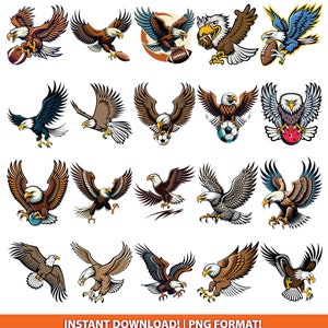 Eagle Mascot 20-Pack, Eagle Clipart, Eagle Face,Instant Download Graphics, Sports Team Mascot, T-Shirt Graphics, Stickers, Print at Home