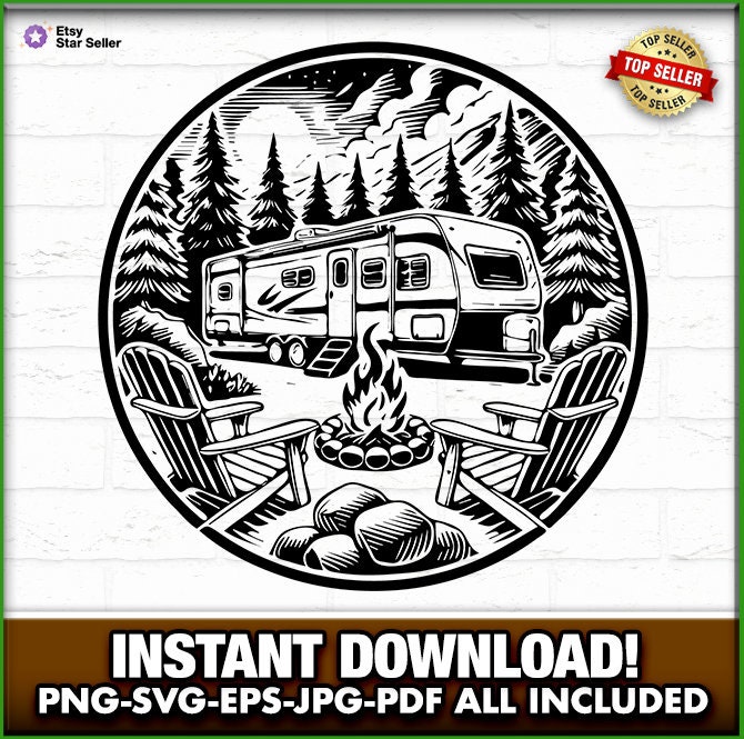 5th Wheel Campground, Camper SVG-PNG-PNG, Instant Download, Laser Engraver, cnc, Clip art, laser ready, cutting boards, Campground Fun, Camp