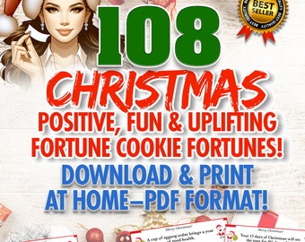 108 Christmas Fortune Cookie Fortunes,Humorous,Cute,Funny,Family,Chinese Take-Out,food,Instant PDF Download,Christmas crafts,Fun,Winter,Xmas