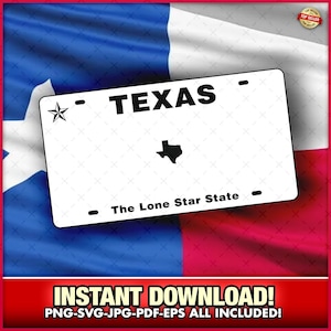 Texas-nummerplaat SVG-PNG-JPG, gesneden bestand, digitaal bestand, Cricut, silhouet, west, auto, auto, Austin, Dallas, T-shirt, sticker, snelweg