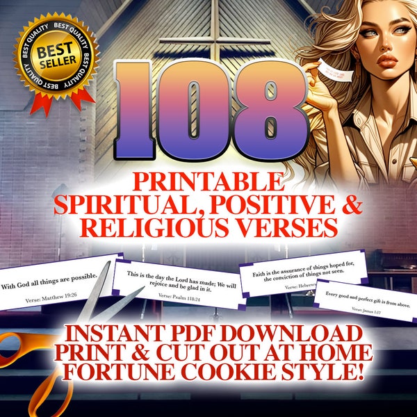 108 Scripture Verse Jar Fortunes Instant Download, Motivational, Inspirational Christian Gift, Encouragement, Bible Verses, Religion, Fun