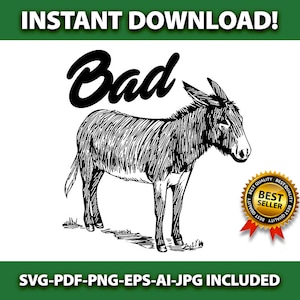Burro divertido y rudo SVG-PNG-PDF, archivos recortables, frase divertida, Cricut, arte para camisetas, gráfico de burro, calcomanías, humor, malo, retro, descarga instantánea