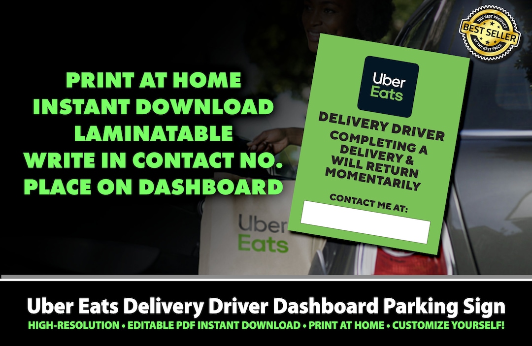 Uber Eats Delivery Driver Parking Sign PDF, Instant Download, Laminated