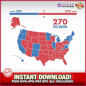 Mapa da eleição final de 2024 Donald Trump Kamala Harris SVG-EPS-PNG, Maga, presente de Trump, Joe Biden, colégio eleitoral, resultados eleitorais, mapa divertido dos EUA