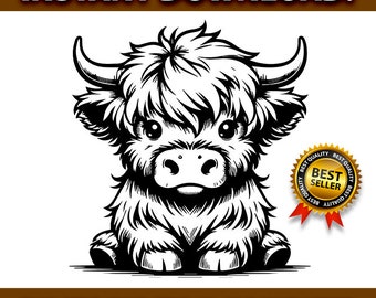 Cute Highland Cow Sitting SVG-PNG-JPG, Cow, Cute Cow, Baby Cow, Highland Cow Clipart, Highland Cow Vector, Cricut Cutting File,Farm Clipart