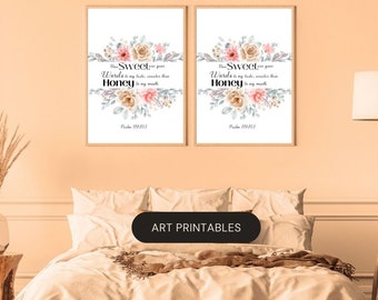 Psalm 119:103 Floral Bible Verse Print | Christian Wall Art (Digital Download)
