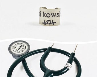 Engrave Stethoscope ID Tag. MA Stethoscope Ring. Hand Stamped Gift.