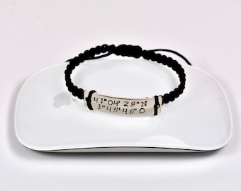 Coordinates bracelet. Engraved bracelet. Bracelet for him. Custom hand stamped. Men bracelet. Custom-stamped jewelry.