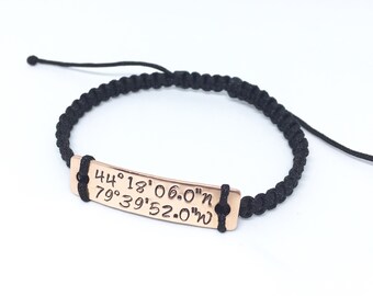 Engraved coordinates bracelet. Adjustable bracelet. Copper bracelet. Men jewelry customized. Men bracelet. Custom-stamped jewelry.