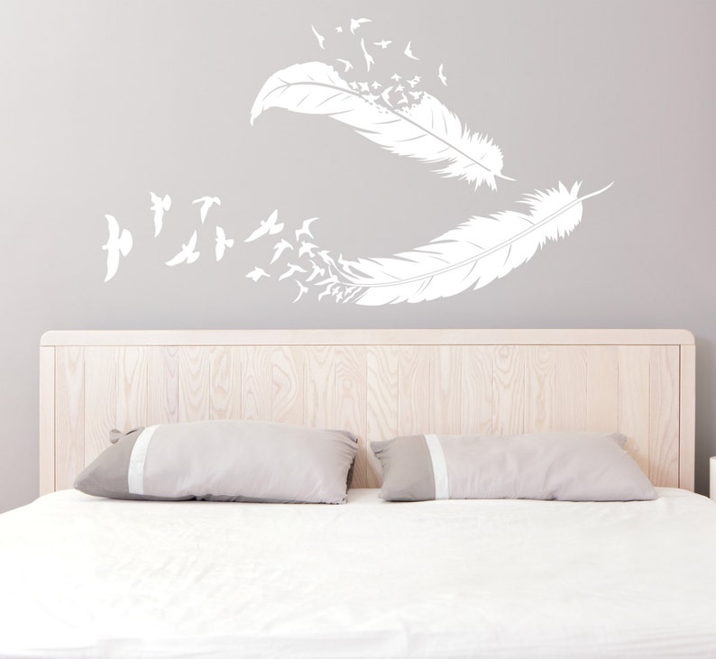 Feather and Birds Vinyl Wall Decal Sticker Etsy