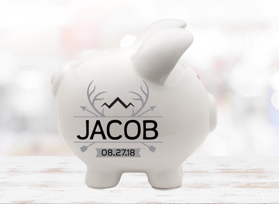 Handpainted Personalized Deer in the Forest Outdoors Theme Piggy Bank Handpainted Personalized Deer in the Forest Outdoors Theme Piggy Bank