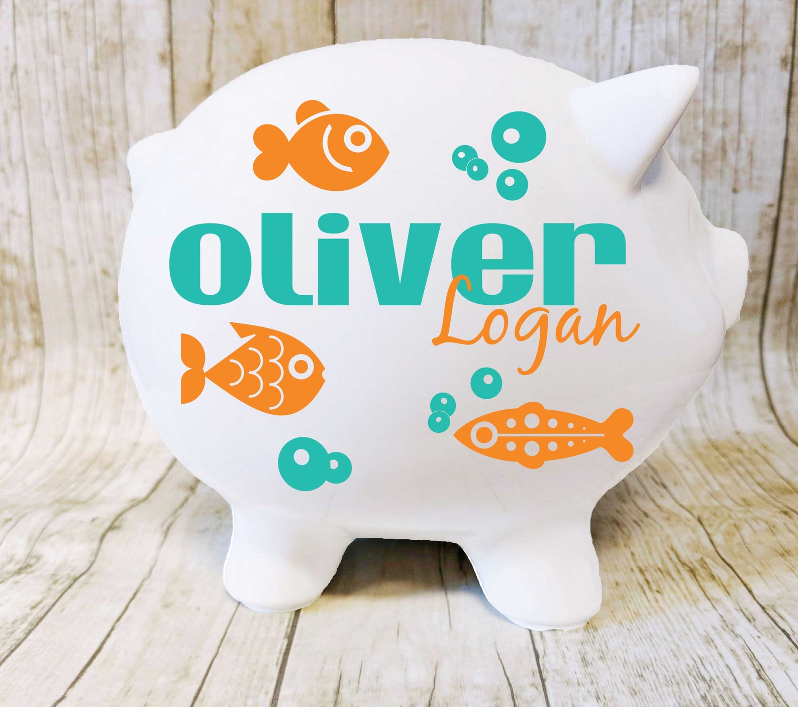 Fish Piggy Bank with Name Ocean Theme Nursery Gift Baby Boy Etsy