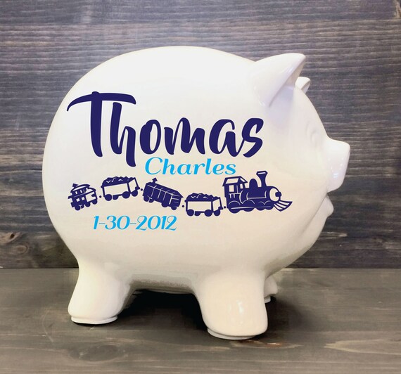 Train Piggy Bank Train 8 Custom Name Ceramic Pig Boys Etsy