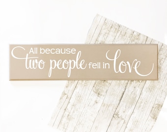 All Becuase Two People Fell In Love, Wood Hanging Sign