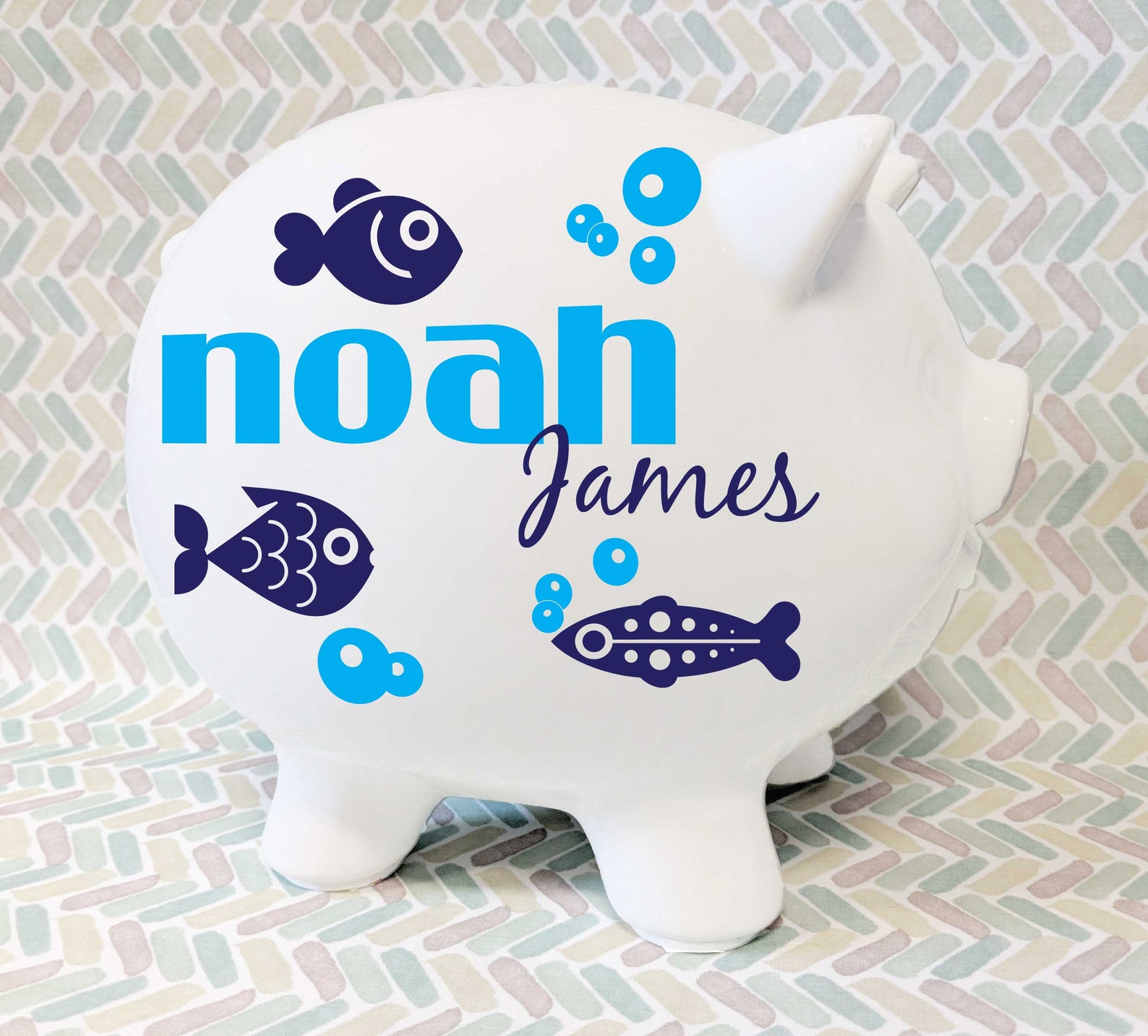 Fish Piggy Bank with Name Ocean Theme Nursery Gift Baby Boy Etsy