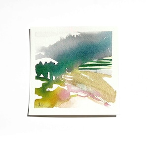 Astratto, Acquerello originale, paesaggio, giardino, fiori, alberi, arte murale, acquerello bagnato, Islanda, decorazione d'interni, regalo, 10x10 cm
