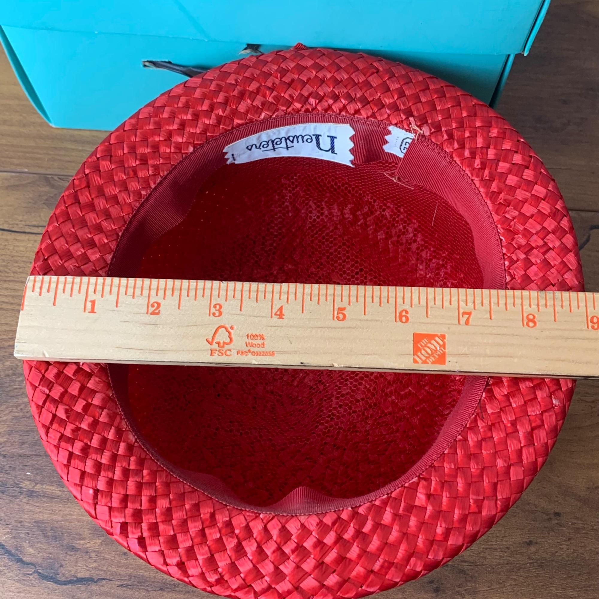 Vintage Neusteters Denver Red Straw Hat With Box size  22 Net lining w/Box Nice! Net 1950s Vintage Hats for Women for sale | eBay main image 4
