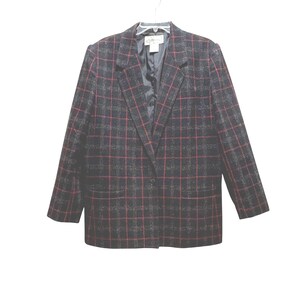 Vintage Womens Black Red Plaid Blazer Size 16 Collections Dark Academia Preppy