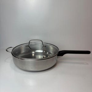 Cuisine-Cookware 11&quot; SS Fry Pan Glass Lid Classic 200 18/10 Copper 3-Ply Base VTG