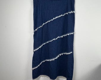 Vintage Denim Frayed Tiers Casual Soft Grunge Midi/Maxi Y2K Skirt 3X Concepts