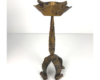 Vintage Wrought Iron Flower Candle Holder Mid-Century Brutalist Spanish Revival