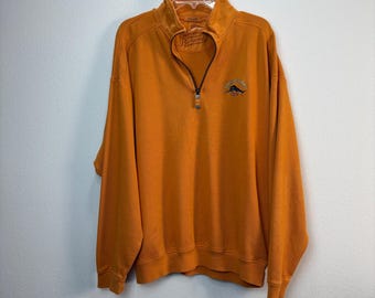 Tommy Bahama Mens Relax 1/4 Zip Pullover Sweater Orange XL Cotton Ribbed Top