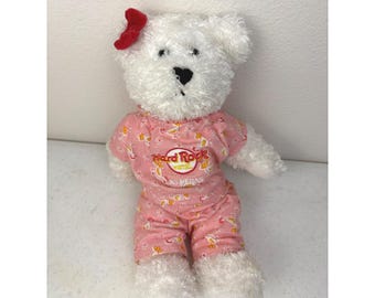 Pigiama rosa vintage con orsacchiotto Herrington dell'Hard Rock Hotel di Las Vegas del 2003, colore bianco.