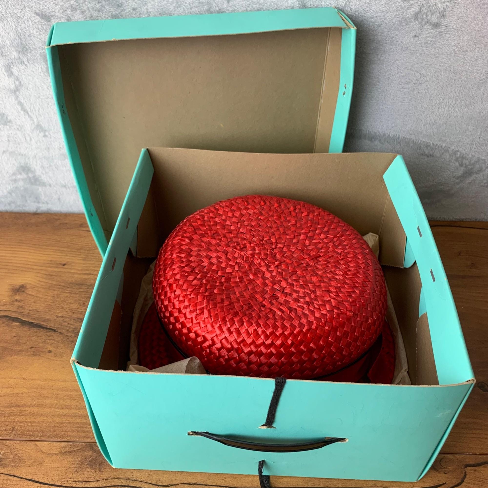 Vintage Neusteters Red Straw Hat With Ribbon - Size 22, With 