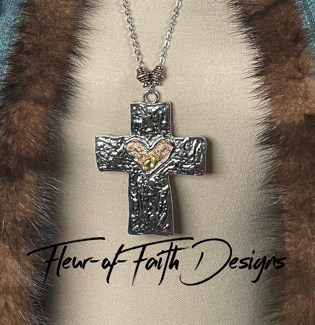 Best Friend Cross Necklace With the Footprints on the Heart Poem. Etsy